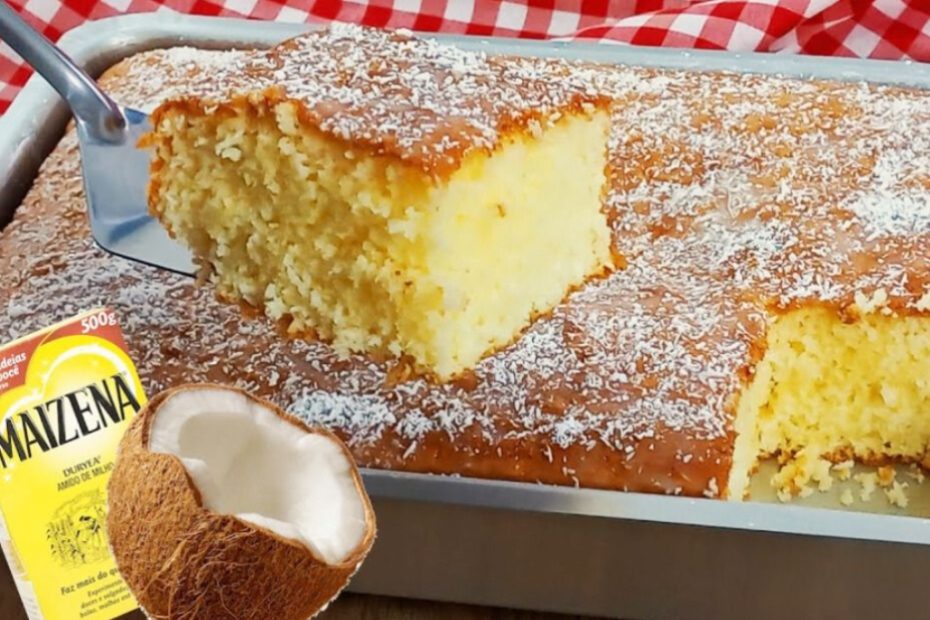 Bolo de maizena com coco da madrinha Mazé, fofinho e saboroso